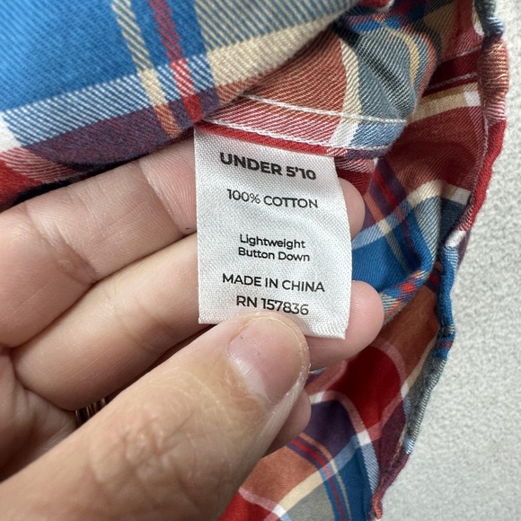Under 5'10 Shirt Mens Medium Red Blue Tan Plaid Long Sleeve Button Down Cotton - Picture 7 of 12